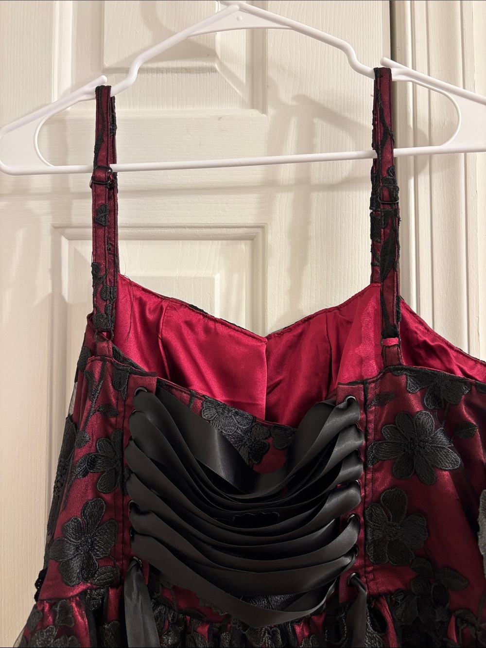 Sugar Thrillz Burgundy and Black Floral Appliqué Mini Dress - Picture 5 of 10